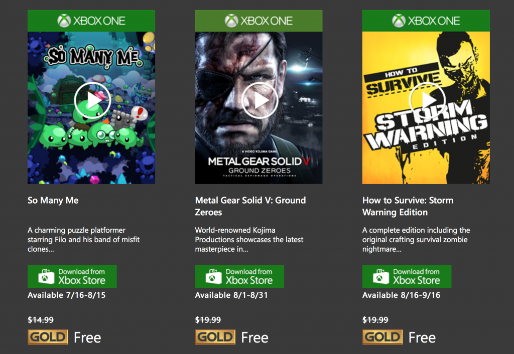 Xbox One August Games with Gold