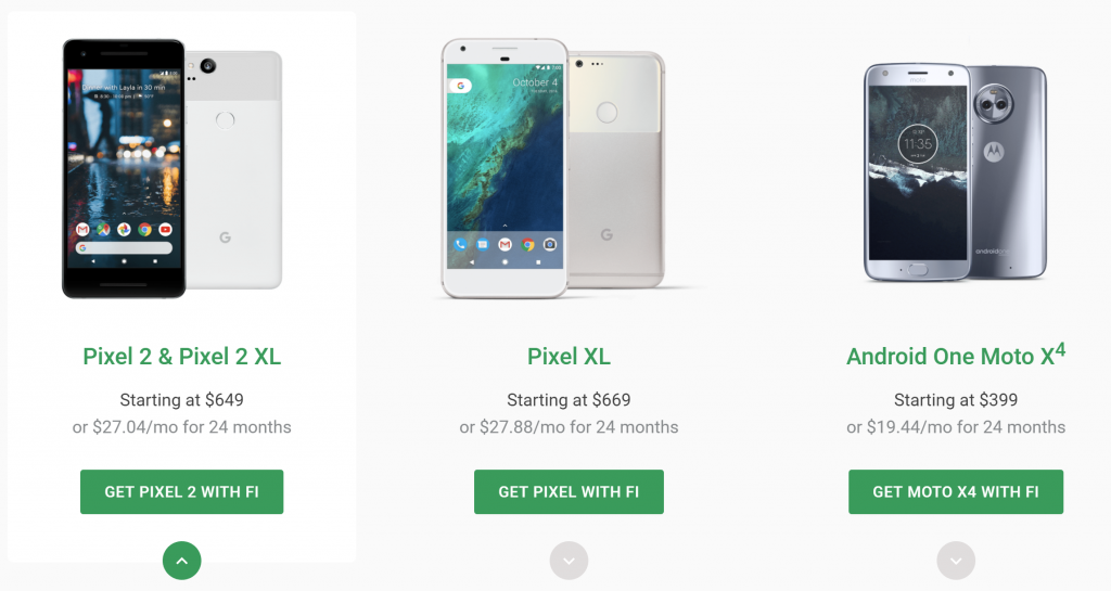 Image of available phones on Project Fi
